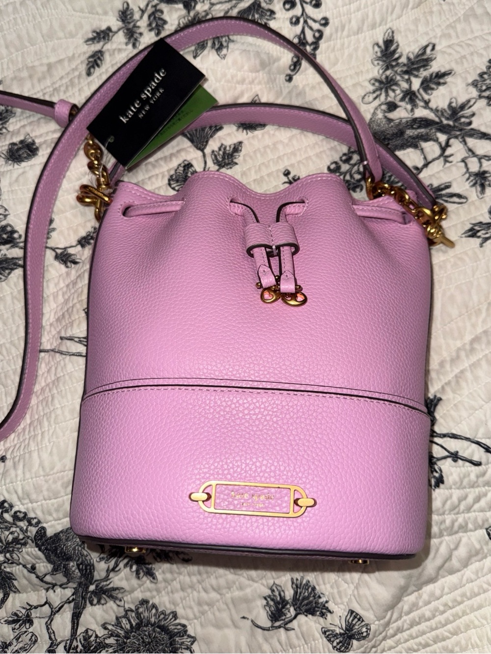 Kate Spade lavender small pebbled leather bucket bag NEW